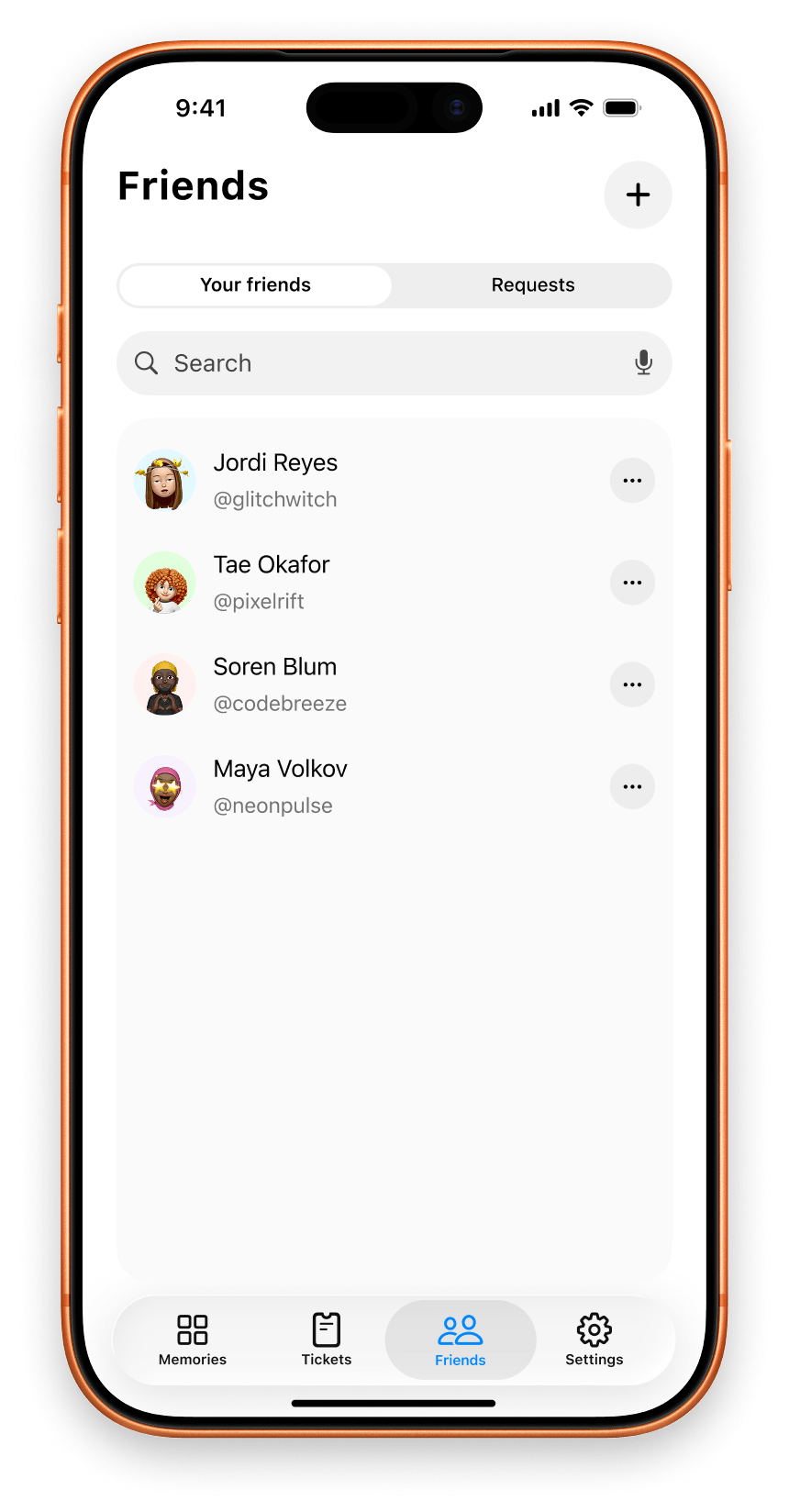 The Friends tab on iPhone