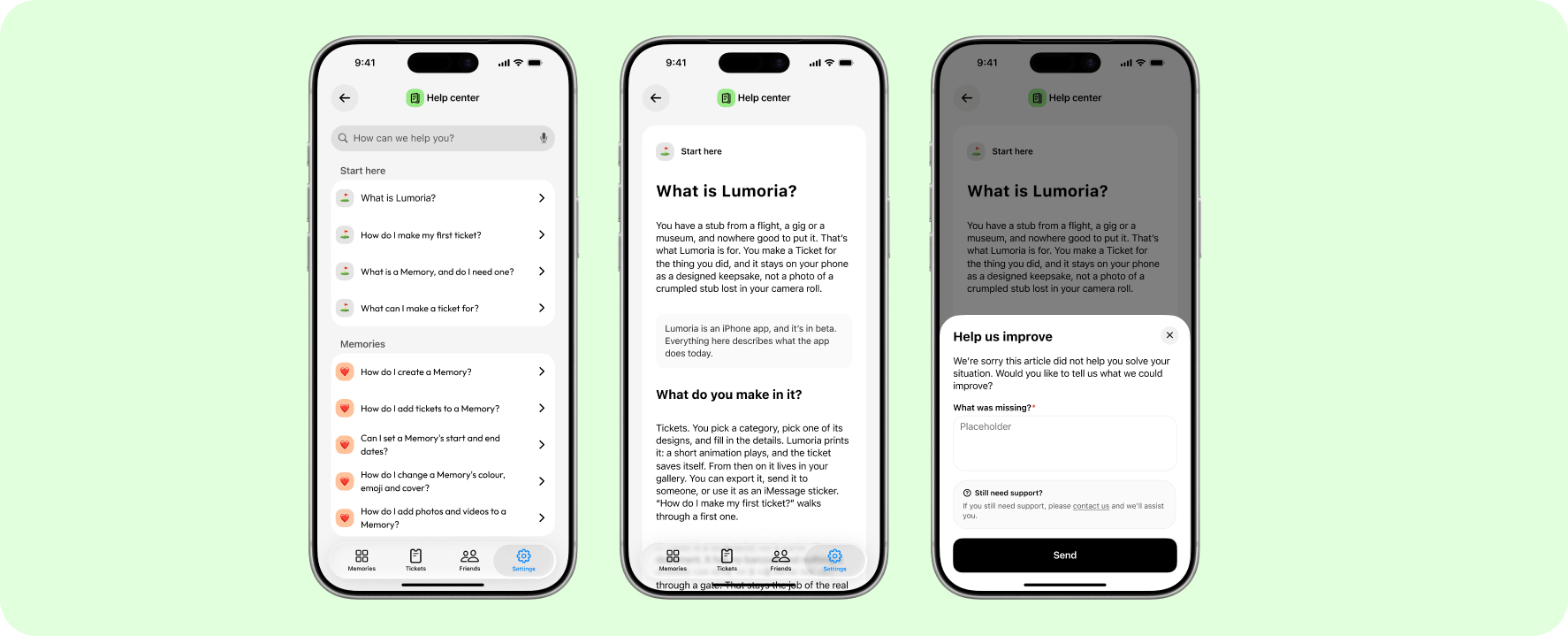 A Help center in the app