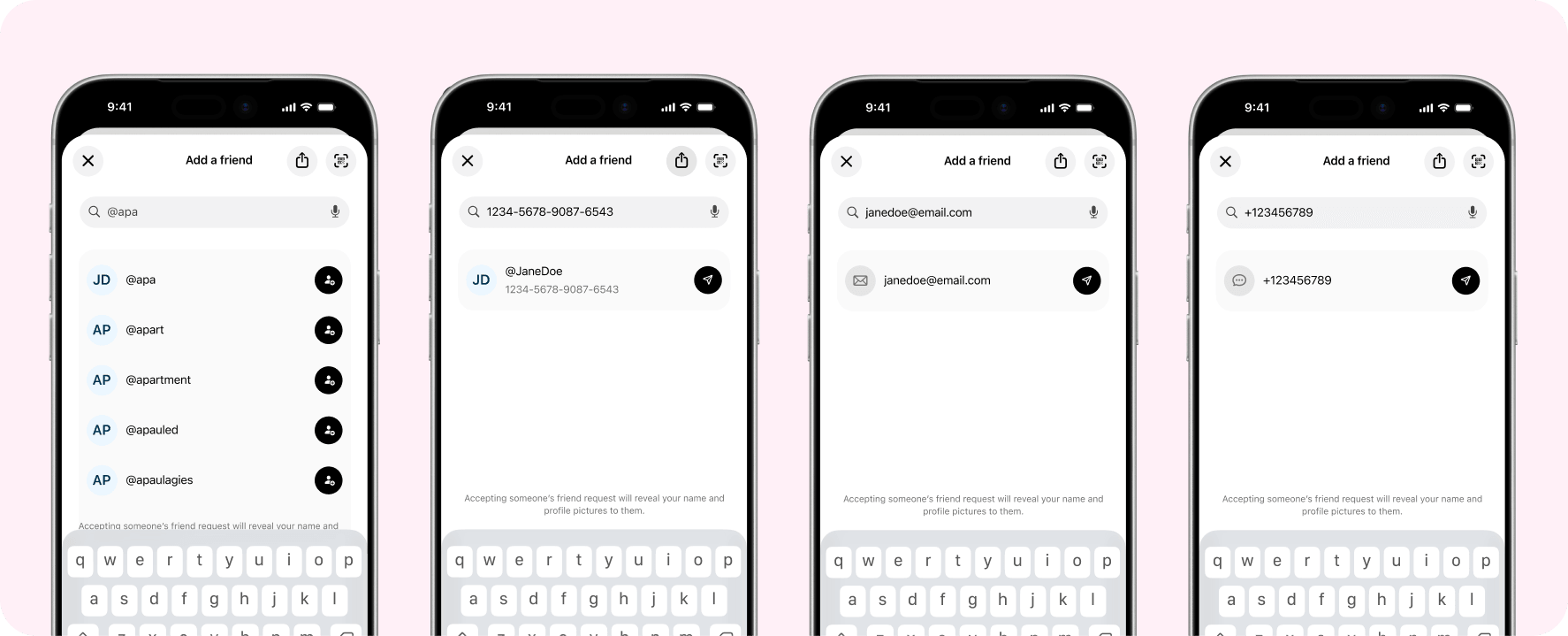 Invita chi vuoi: handle, codice, e-mail o numero